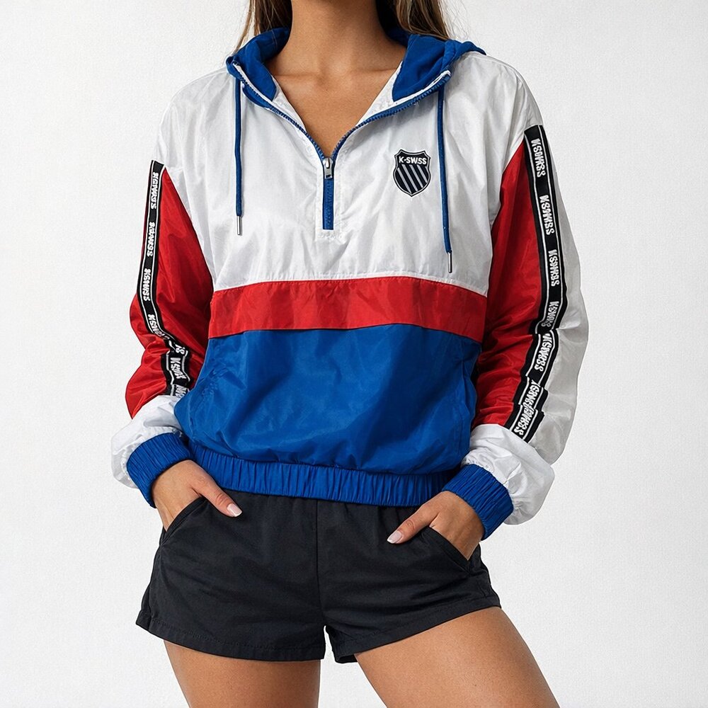 K-Swiss USA 1/4 Zip Vintage Hooded Windbreaker | Retro Athletic Street [Size M]